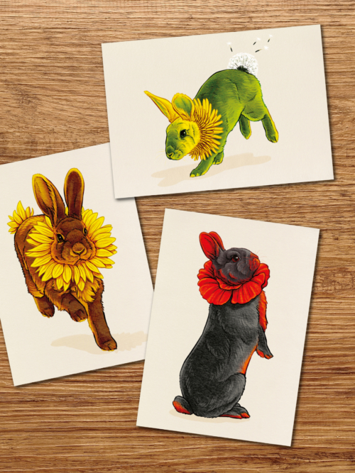 Postkarten "Blumenkaninchen Serie 1"