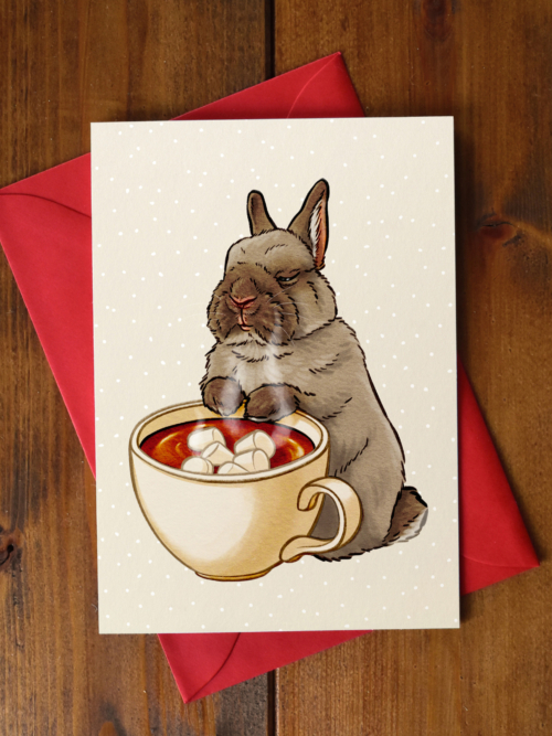 Klappkarte "Kaninchen mit heißer Schokolade"