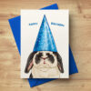 Klappkarte "Hoppy Birthday" DIN A6 mit blauem Umschlag