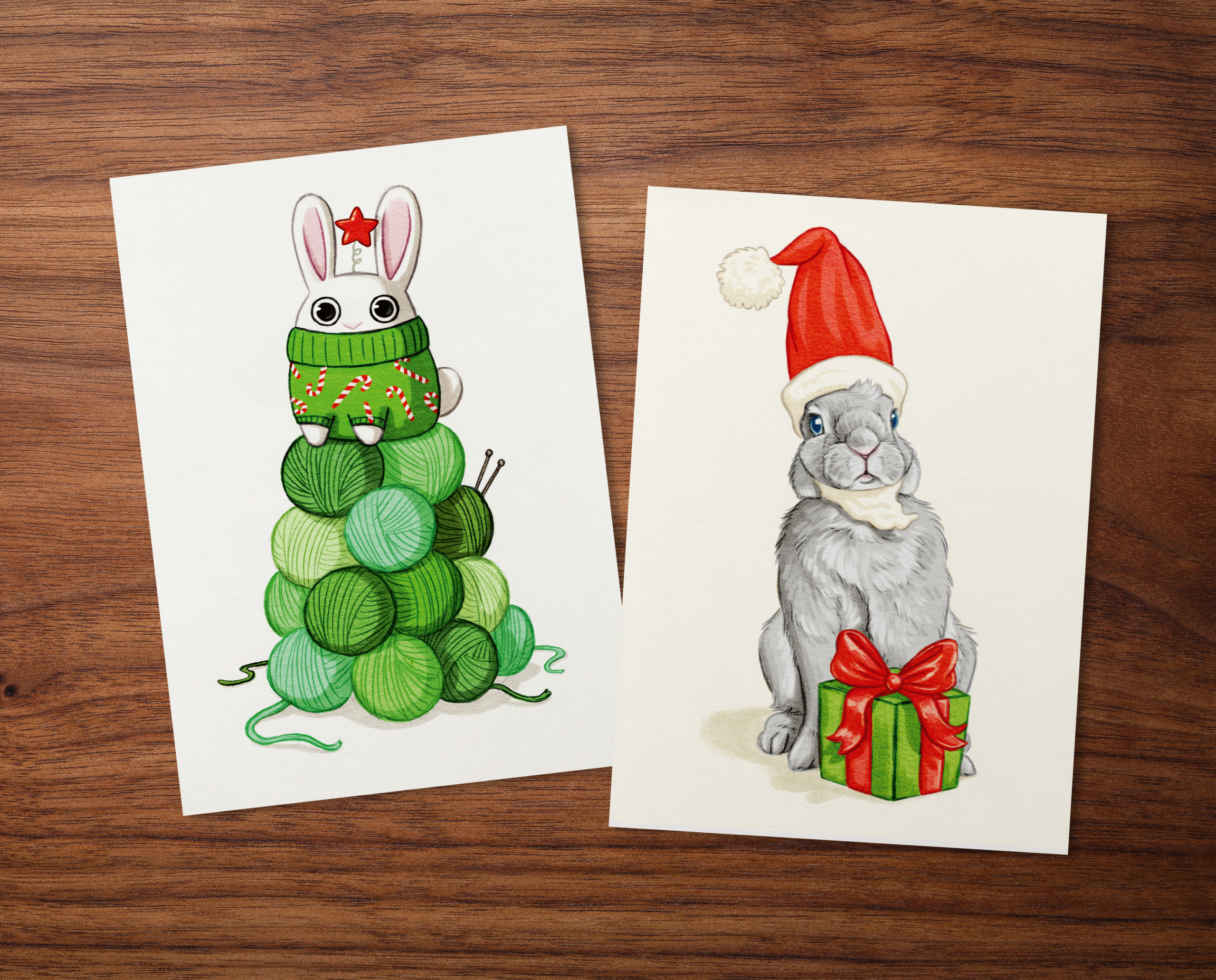 Postkarten "Weihnachtskaninchen"