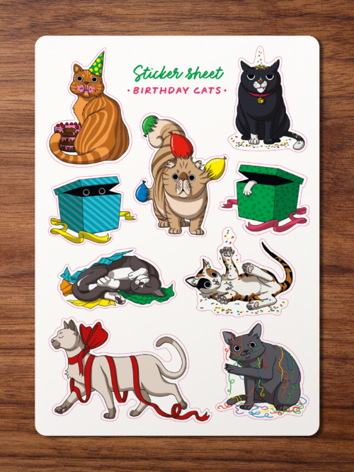 Stickerbogen "Katzen Geburtstag"