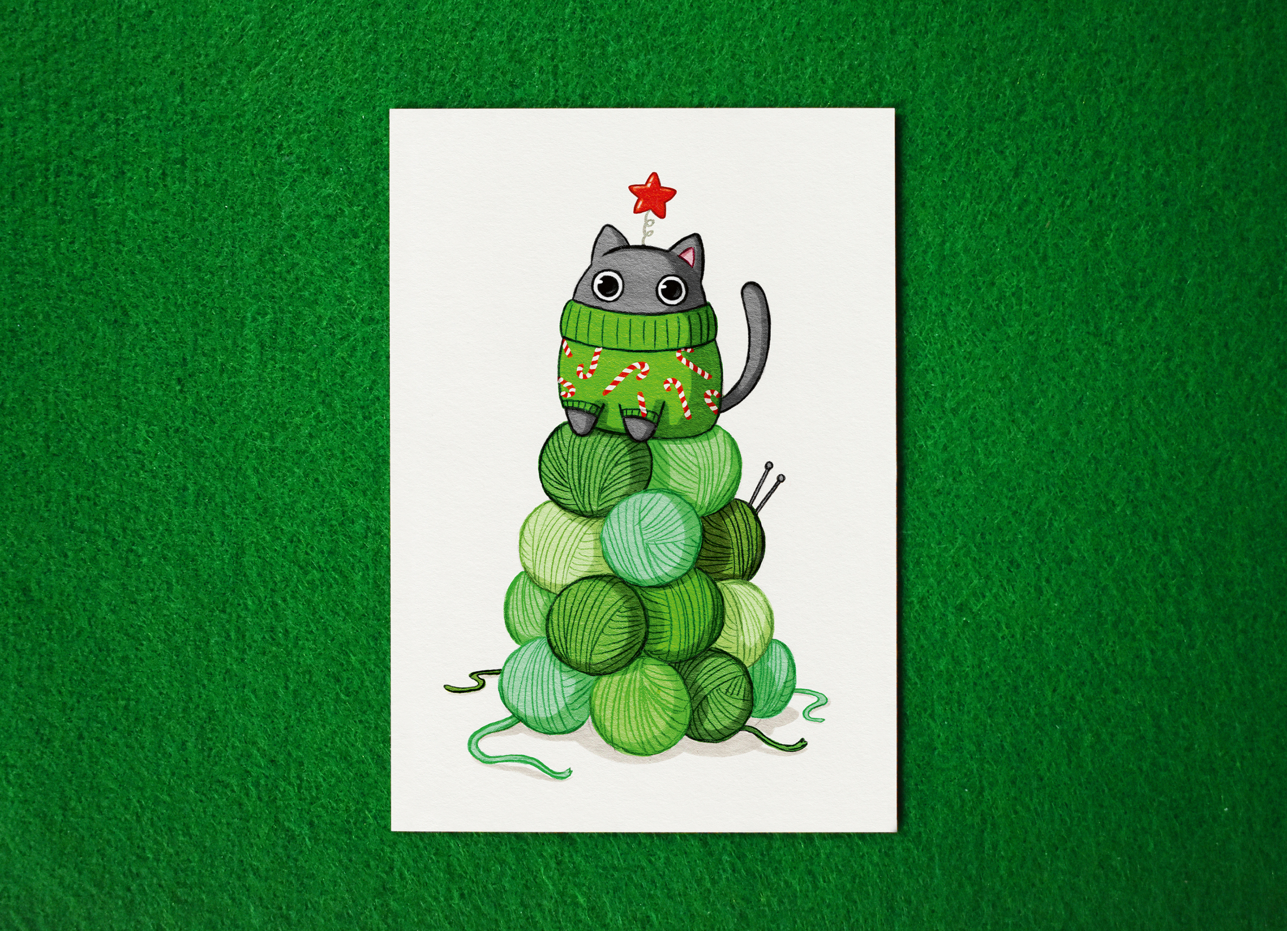 Postkarte "Katze auf Tannenbaum"