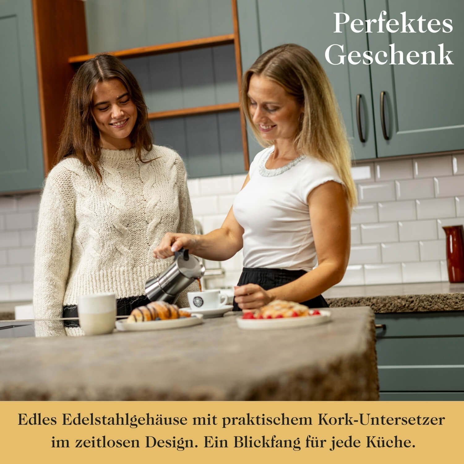 Premium Espressokocher aus elegantem Edelstahl inkl. Untersetzer