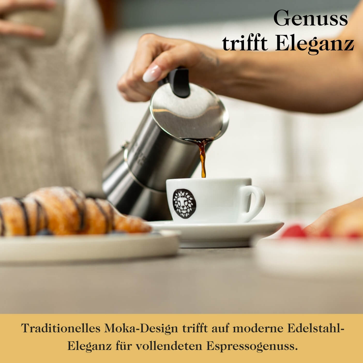 Premium Espressokocher aus elegantem Edelstahl inkl. Untersetzer