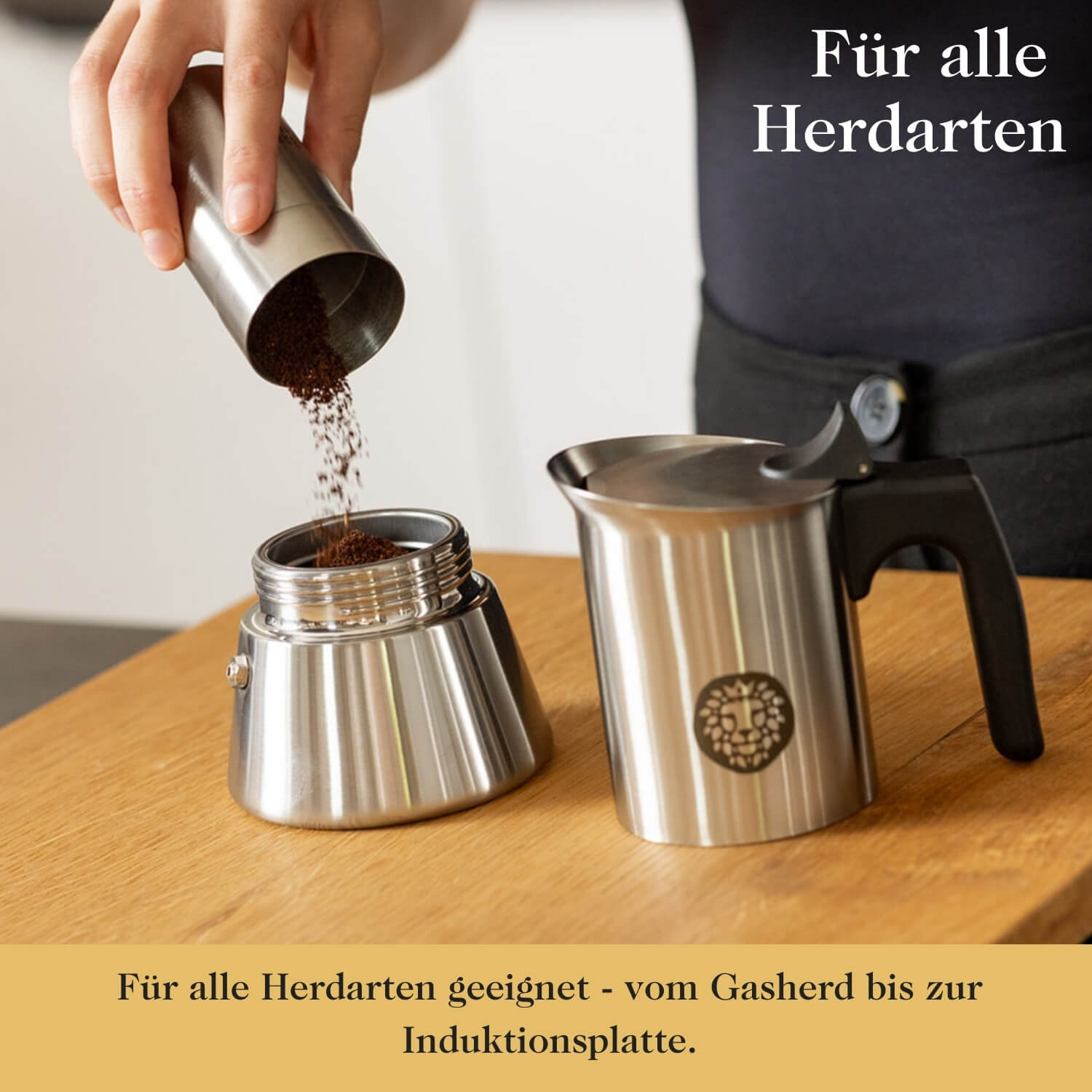 Premium Espressokocher aus elegantem Edelstahl inkl. Untersetzer