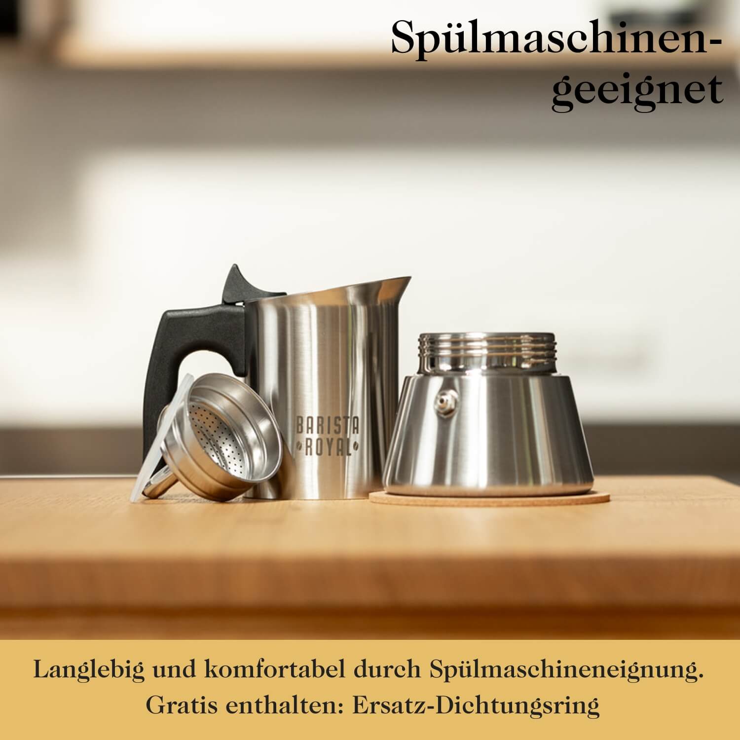 Premium Espressokocher aus elegantem Edelstahl inkl. Untersetzer