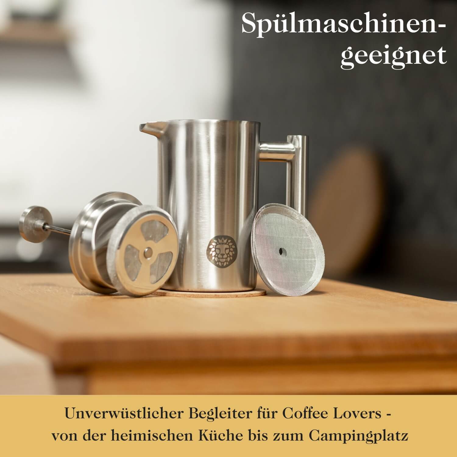 Premium French Press aus rostfreiem Edelstahl inkl. Untersetzer & Ersatzfilter
