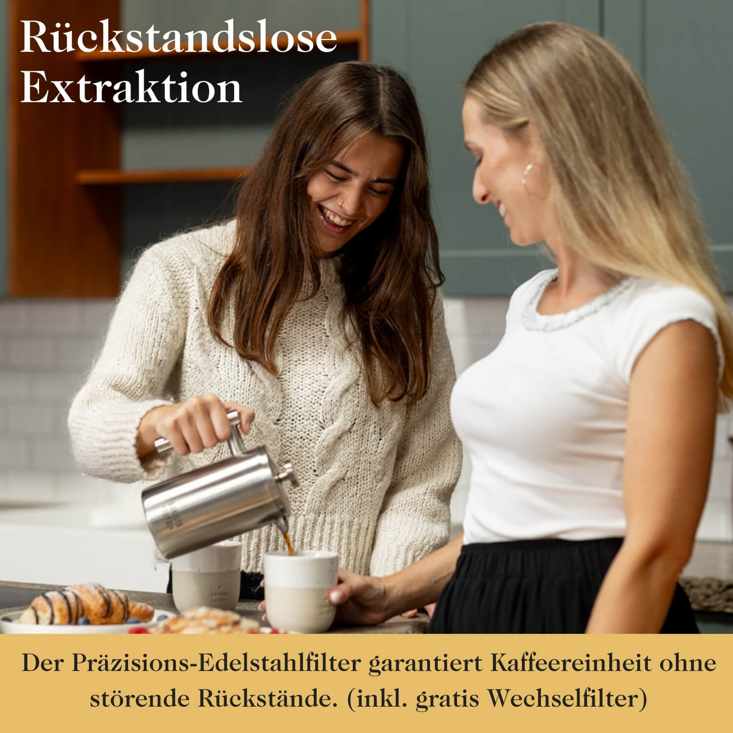 Premium French Press aus rostfreiem Edelstahl inkl. Untersetzer & Ersatzfilter