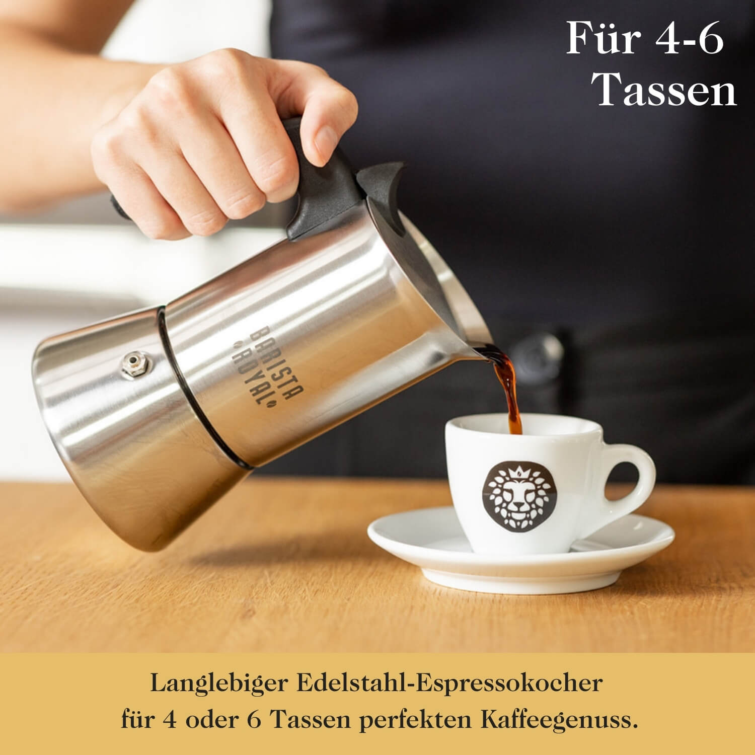 Premium Espressokocher aus elegantem Edelstahl inkl. Untersetzer
